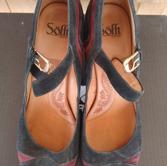 Sofft open peep toe pin-up style suede black high heels, size 11 - Picture 4 of 6